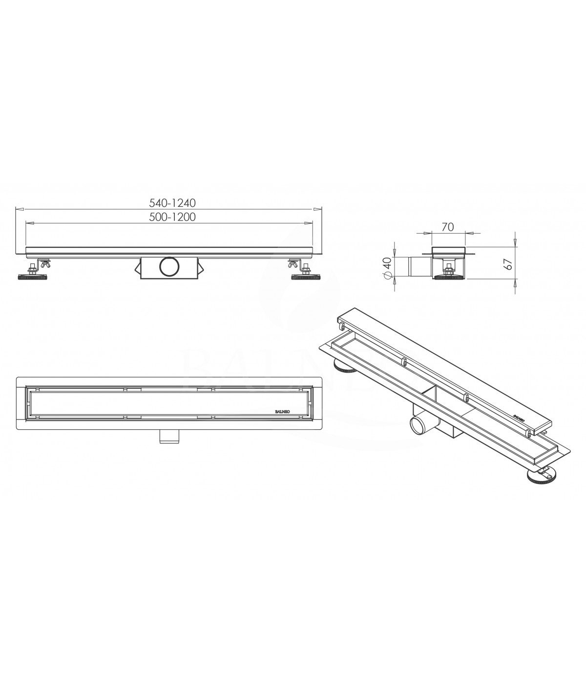 Duschrinnen DUPLEXA 110 cm in Silber, Abfluss Befliesbar 2in1