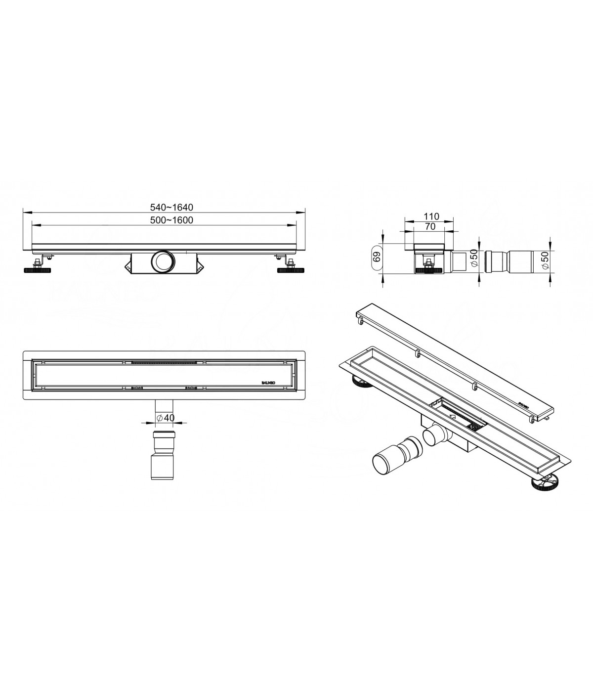 Duschrinnen DUPLEXA NEXT 130 cm in Silber, Abfluss Befliesbar 2in1