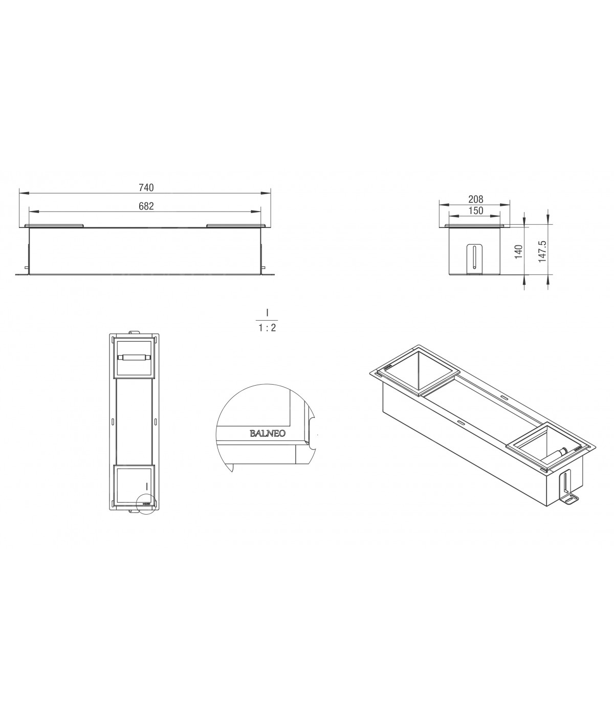 Unterputz Wandnische Toilettenpapierhalter WALL BOX PAPER 2 Kupfer, mit Toilettenpapieraufbewahrung