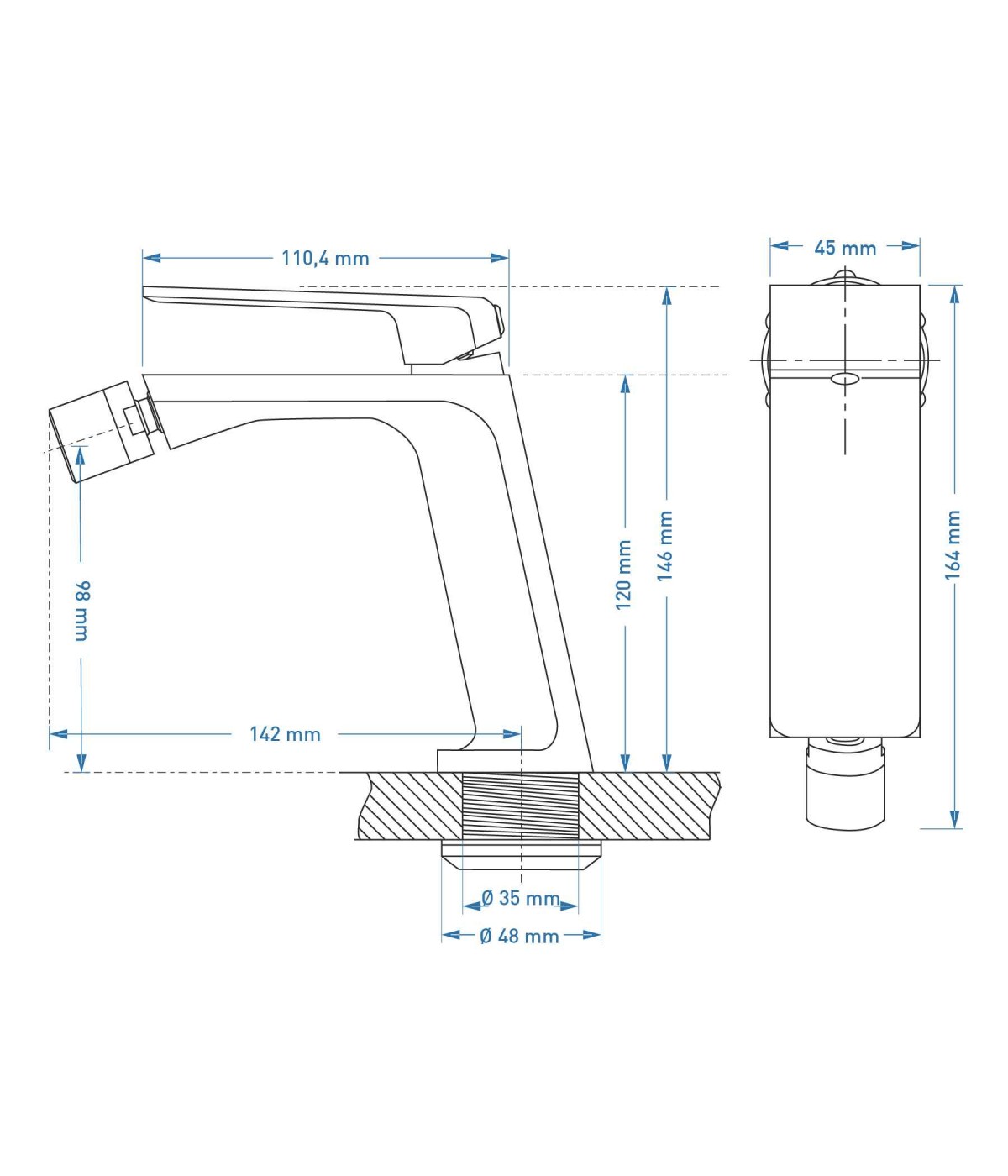 Bidetarmatur TRINO Schwarz Badarmatur Bidet-Mischbatterie