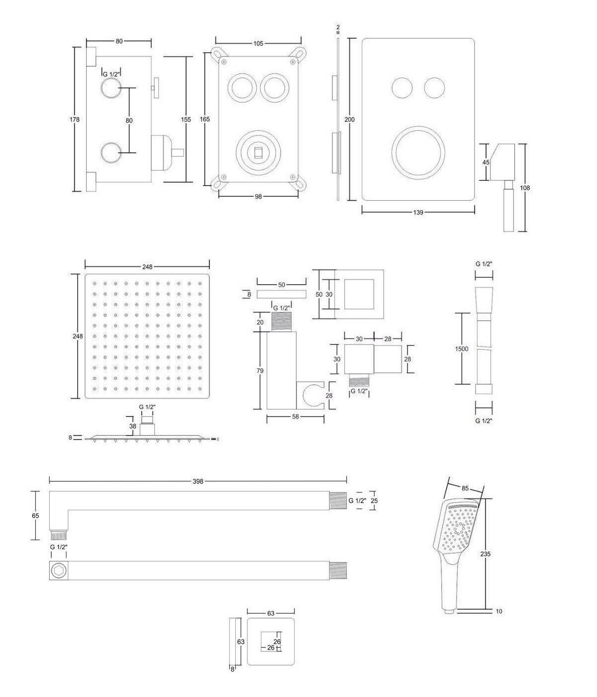 Duschsystem Unterputz Armatur Set EASY BOX Schwarz