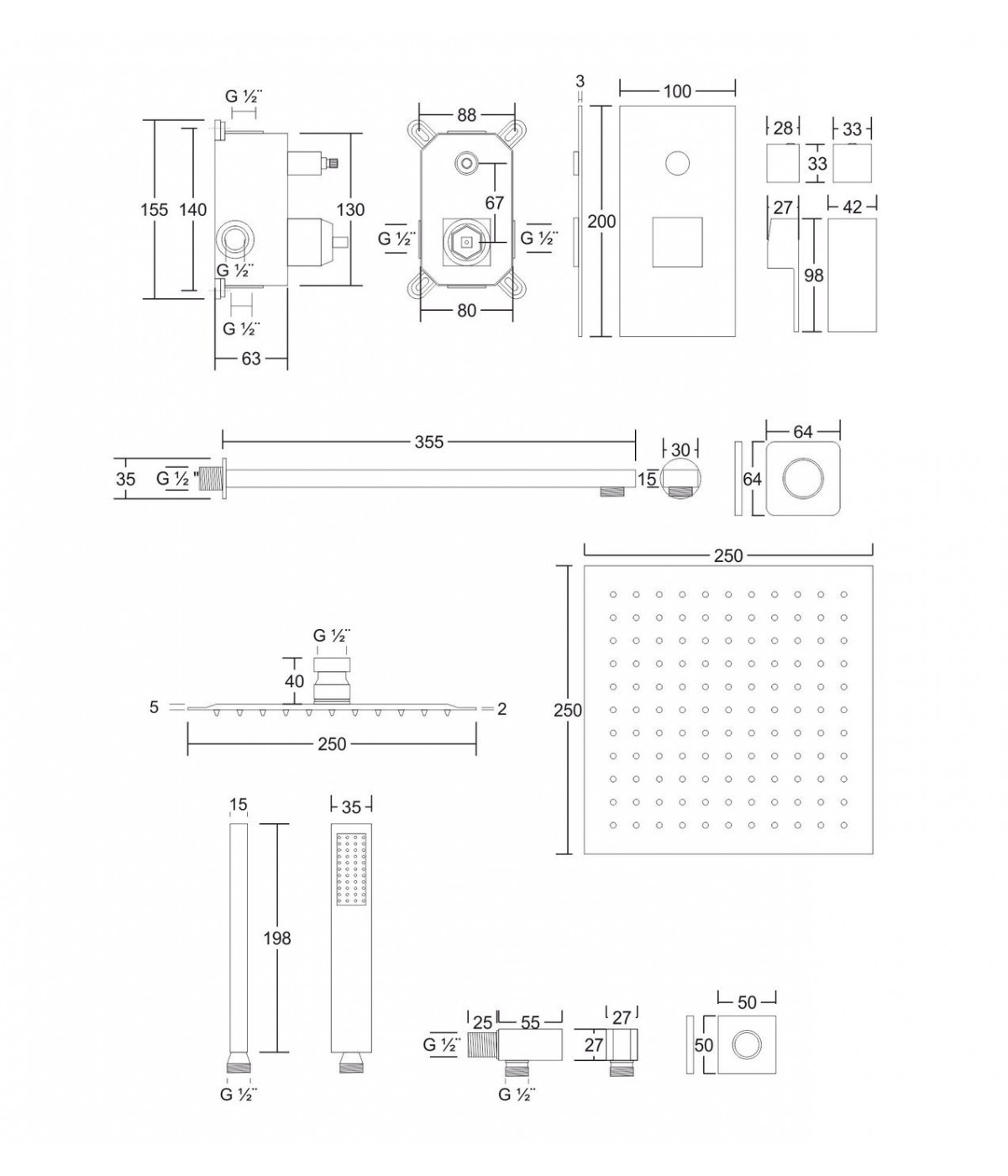 Duschsystem Unterputz Armatur Set ADOUR Schwarz