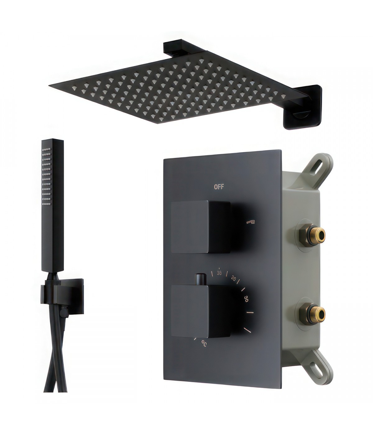 Duschsystem Unterputz Armatur Set ADOUR Schwarz Thermostatisch