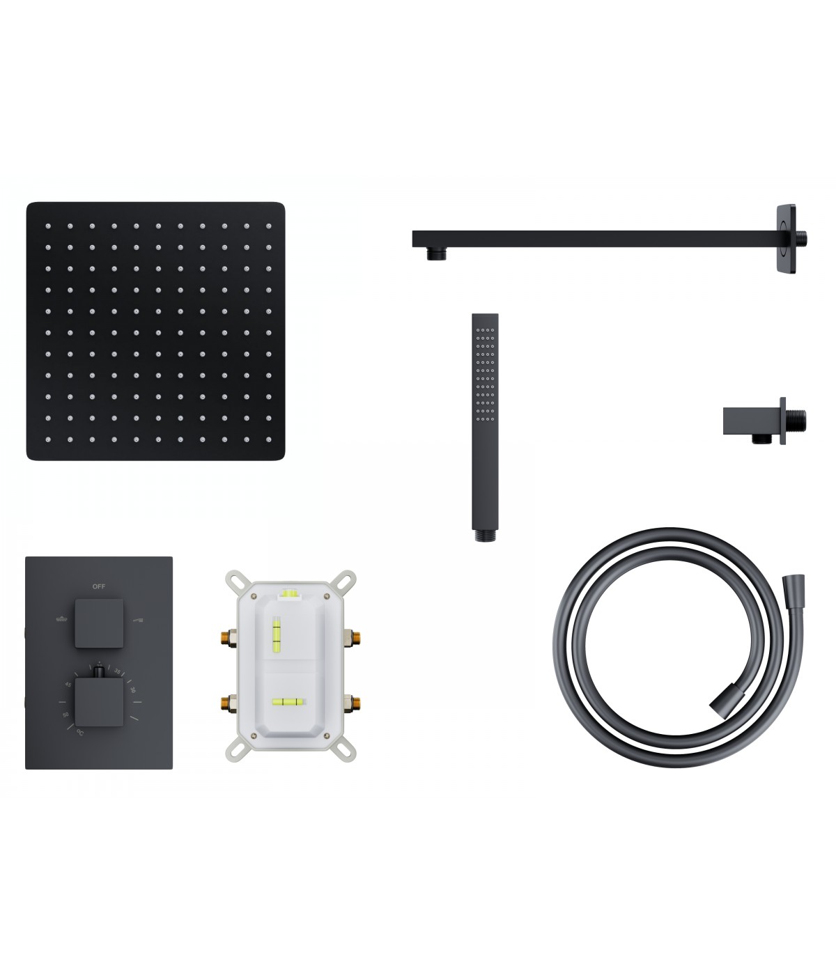 Duschsystem Unterputz Armatur Set ADOUR Schwarz Thermostatisch