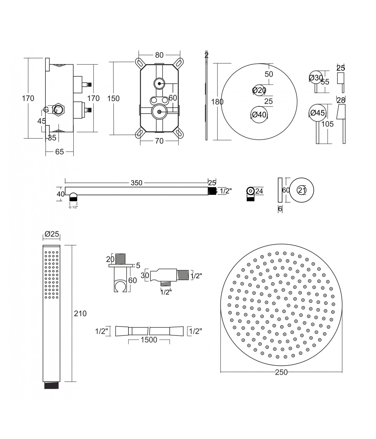 Duschsystem Unterputz Armatur Set LUGO Schwarz