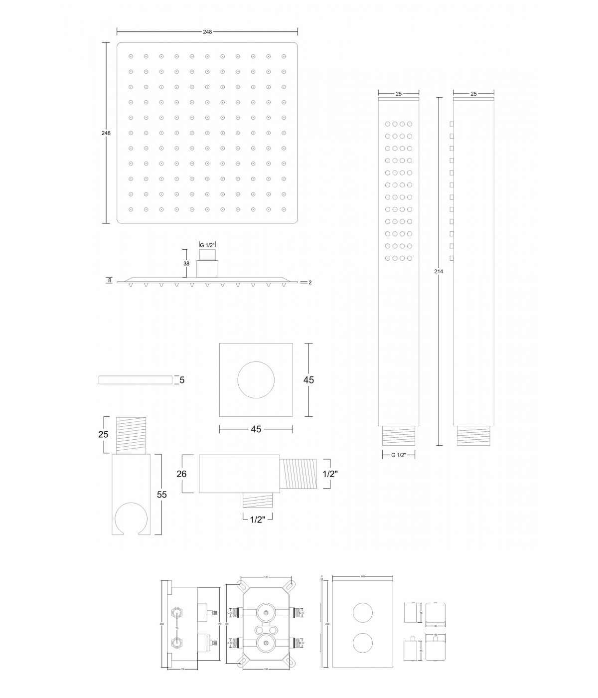 Duschsystem Unterputz Armatur Set ANGOS Schwarz Thermostatisch