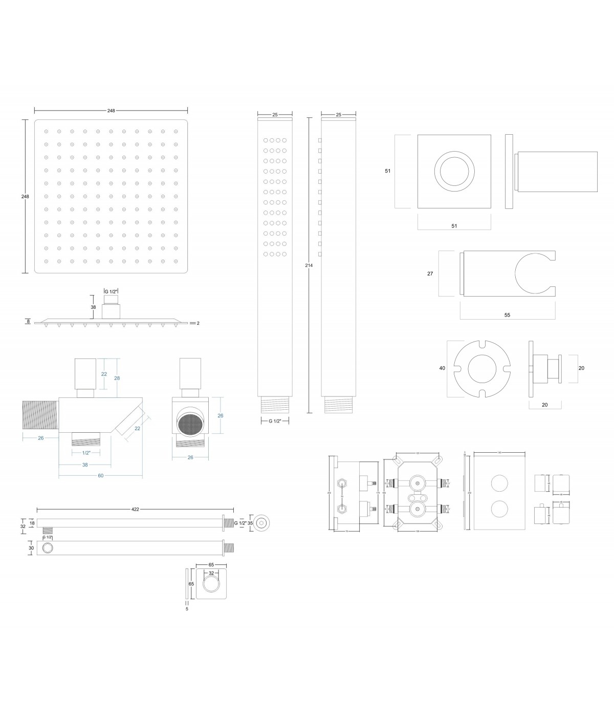 Duschsystem Unterputz Armatur Set ANGOS Schwarz Thermostatisch