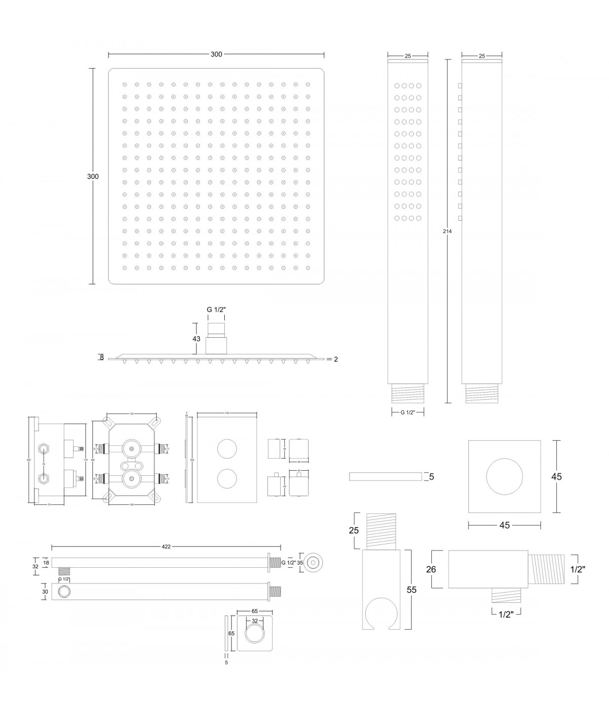 Duschsystem Unterputz Armatur Set ANGOS Schwarz Thermostatisch