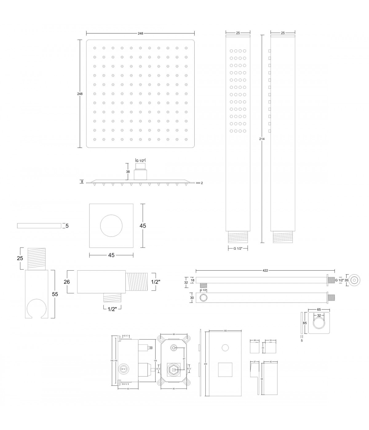 Duschsystem Unterputz Armatur Set ANGOS Schwarz