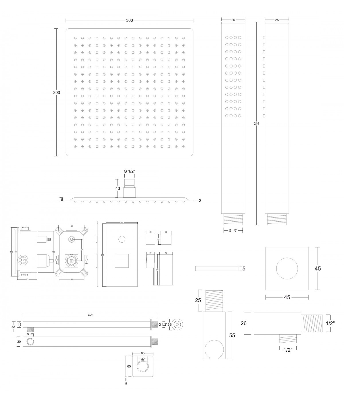 Duschsystem Unterputz Armatur Set ANGOS Schwarz