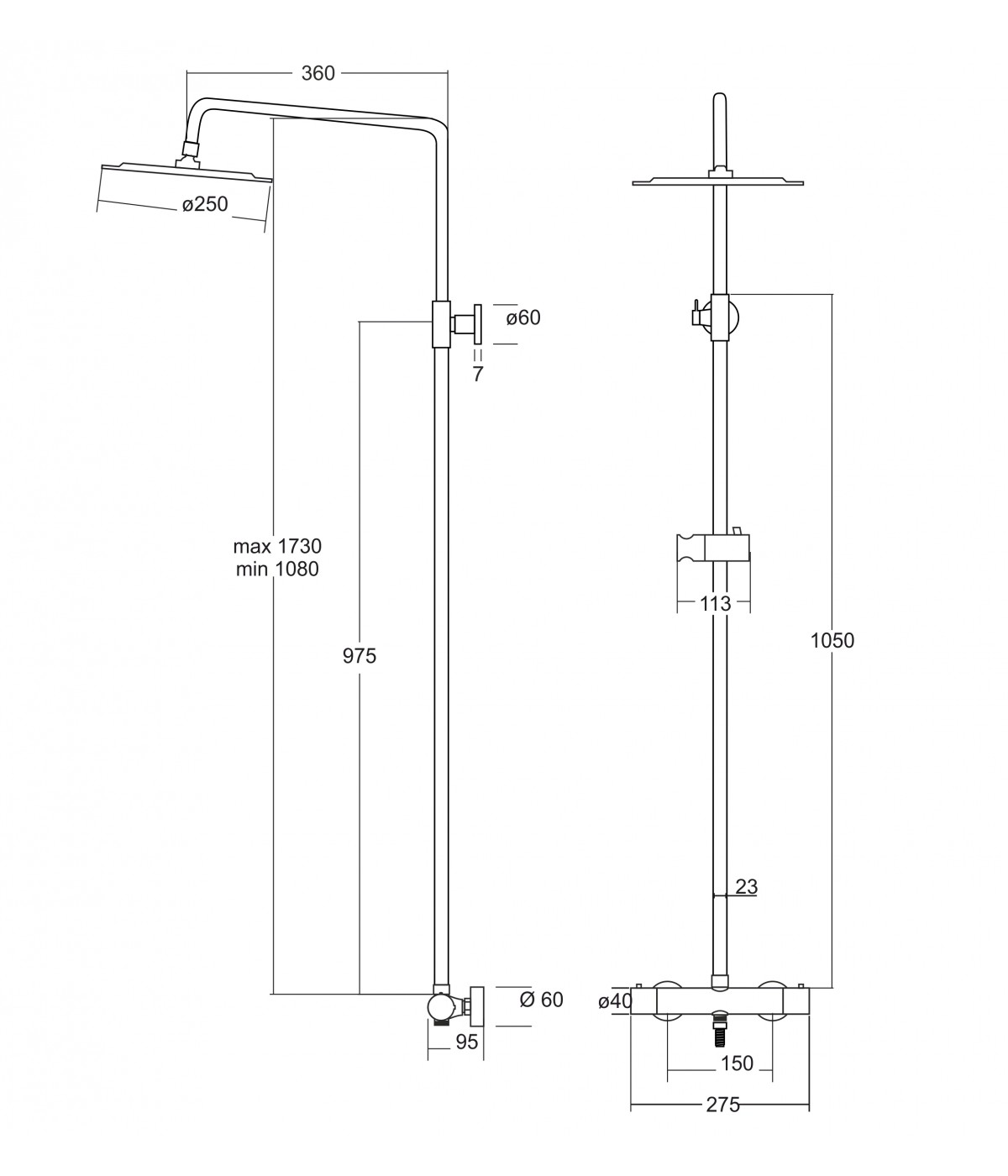 Brausegarnitur LUGO Chrom Thermostatisch Duschsäule