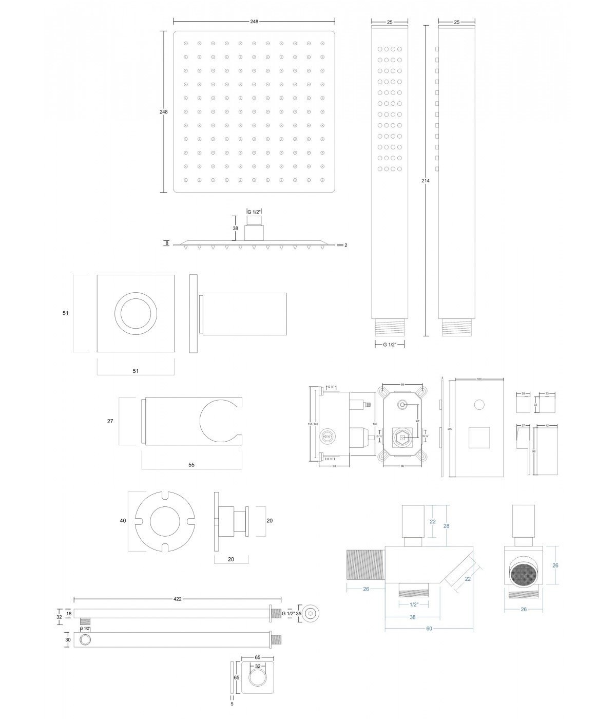 Duschsystem Unterputz Armatur Set ANGOS Schwarz