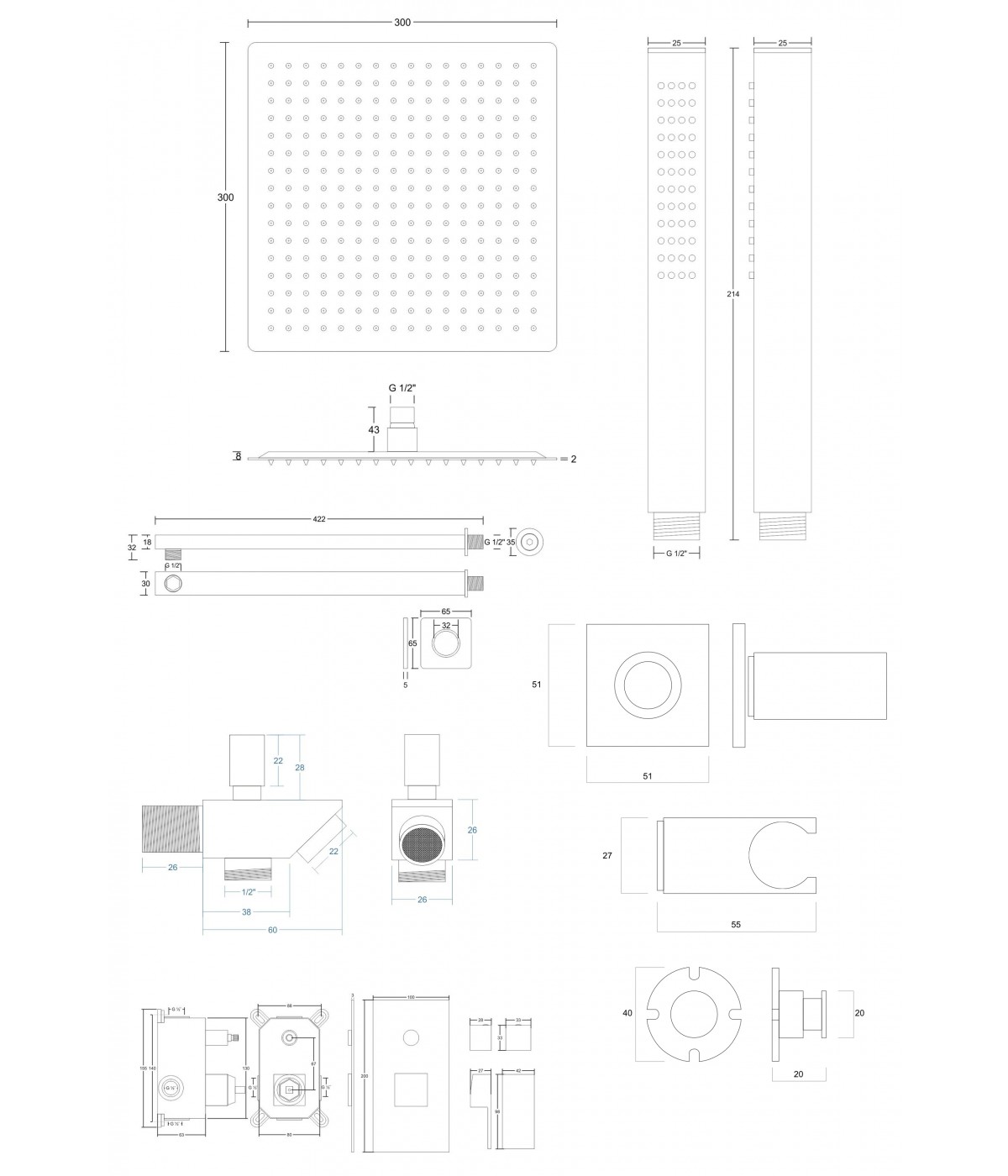 Duschsystem Unterputz Armatur Set ANGOS Schwarz