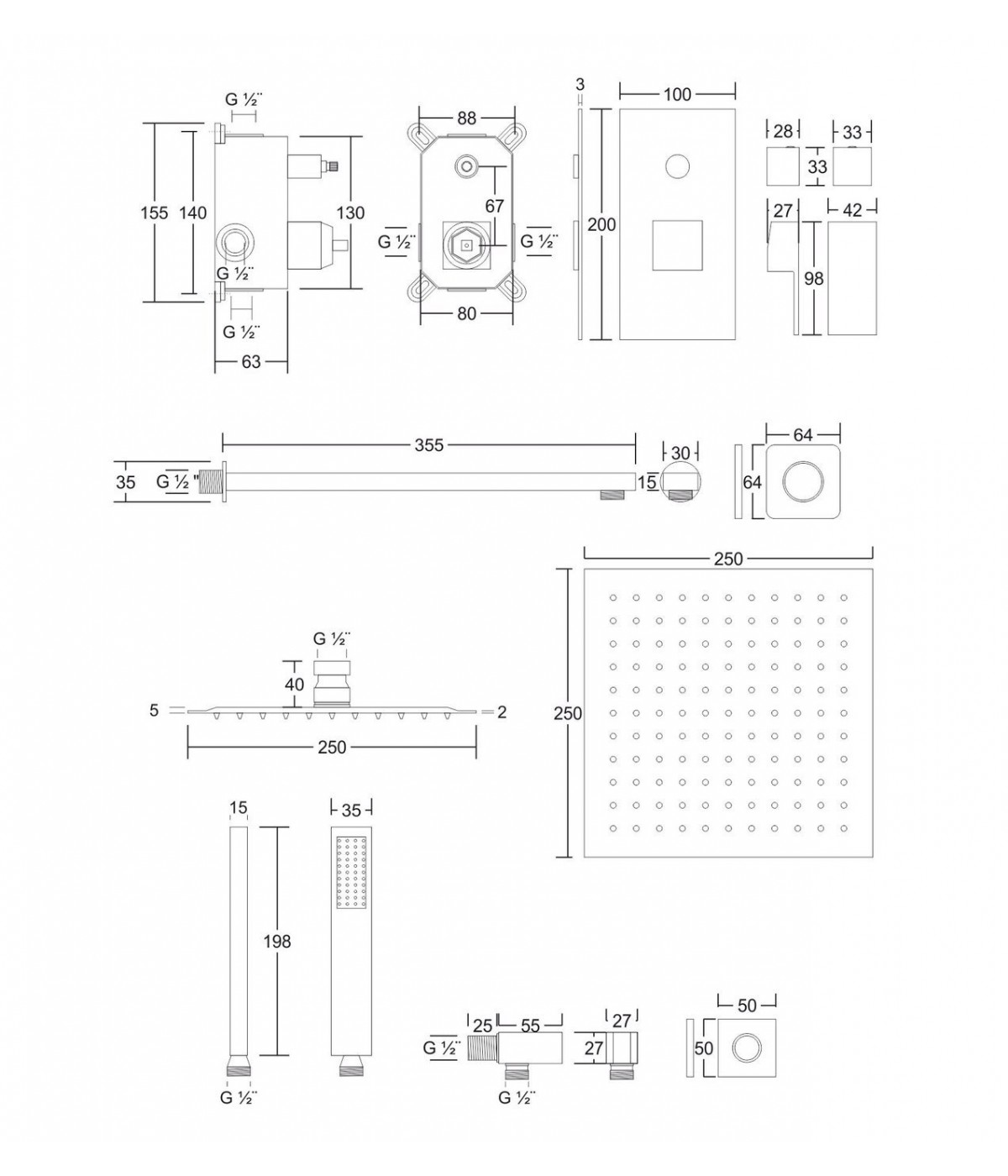 Duschsystem Unterputz Armatur Set ADOUR Chrom