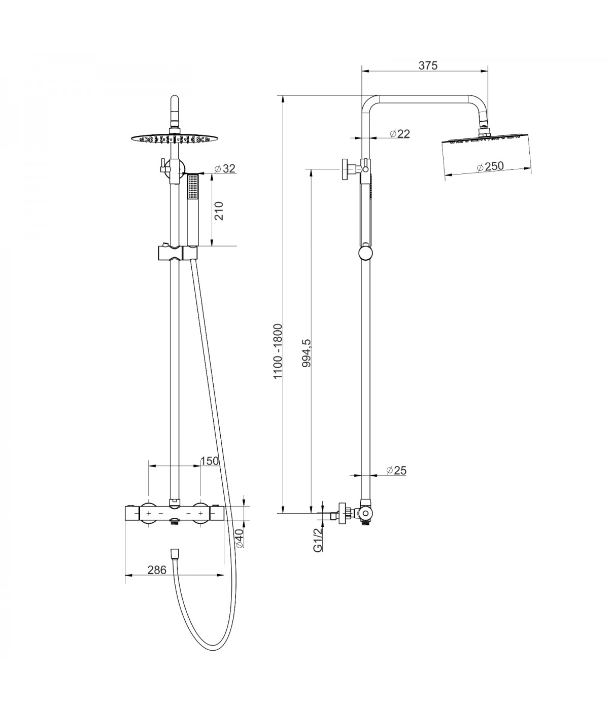 Brausegarnitur LUGO Gold Thermostatisch Duschsäule