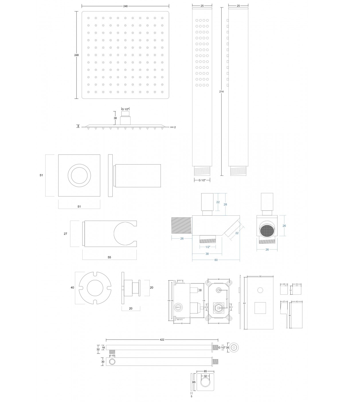 Duschsystem Unterputz Armatur Set ANGOS Chrom