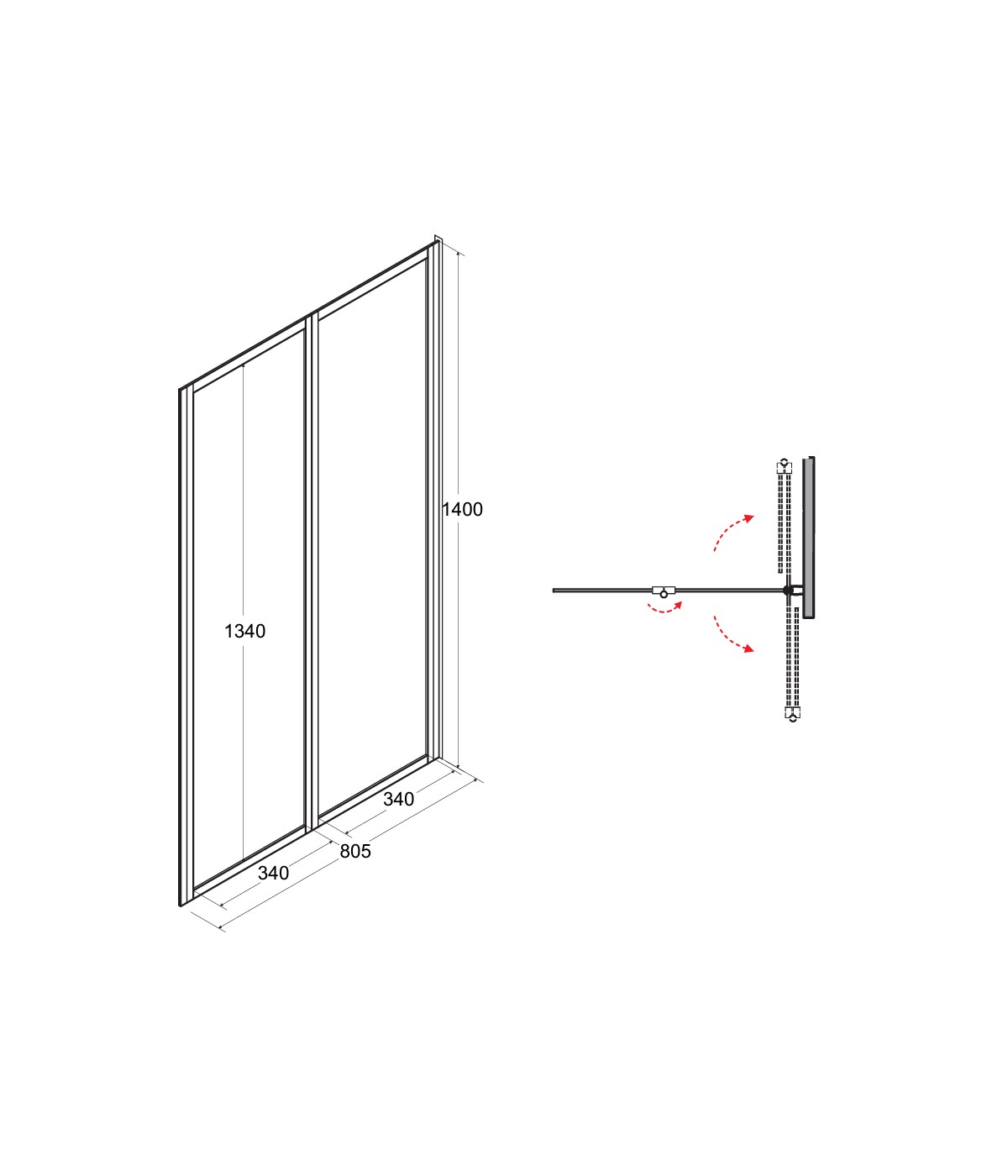 Badewannenabtrennung 2-teilig 80x140 AMBITION PREMIUM 2 Glas 4 mm