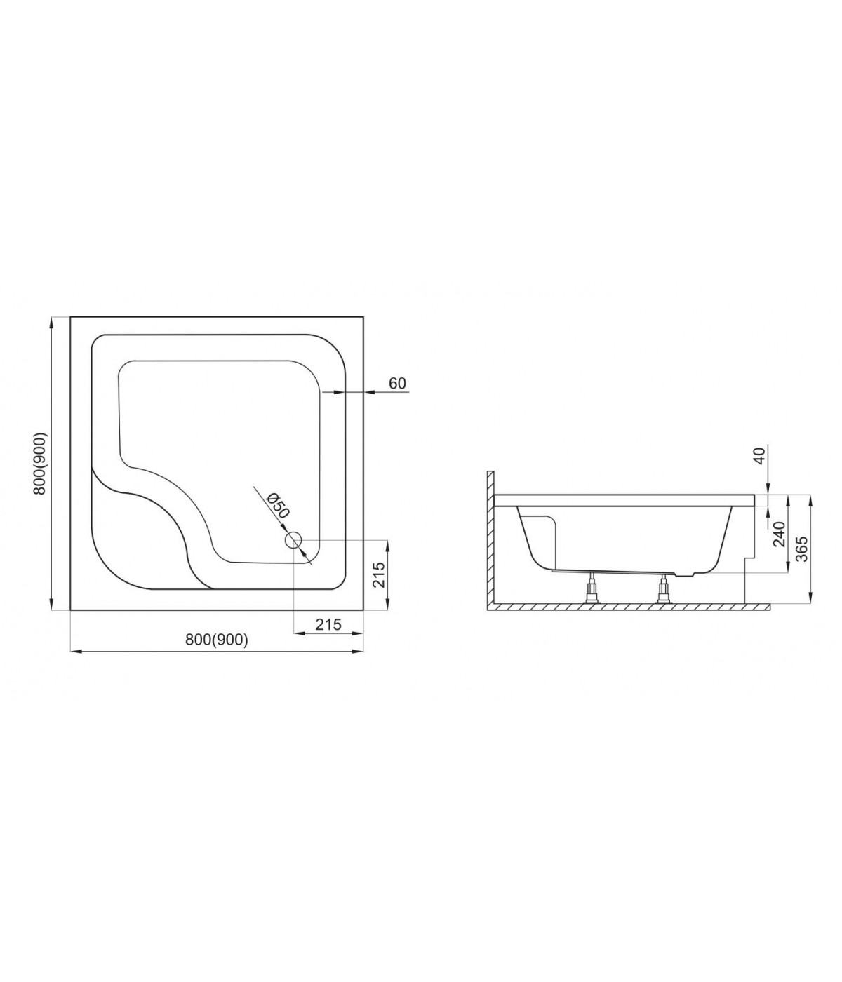 DUSCHWANNE QUADRATISCH 80x80x24 TENOR Ablaufgarnitur & Füße GRATIS !