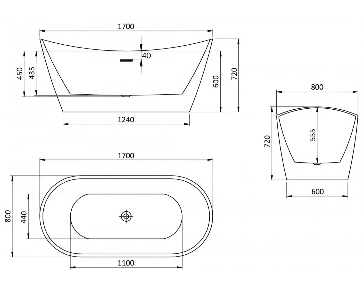Freistehende Badewanne 170 x 80 Acryl Ablauf Click-Clack GRATIS !