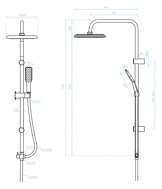 Regendusche ALANIS Schwarz-Gold Handbrause, Duschsystem