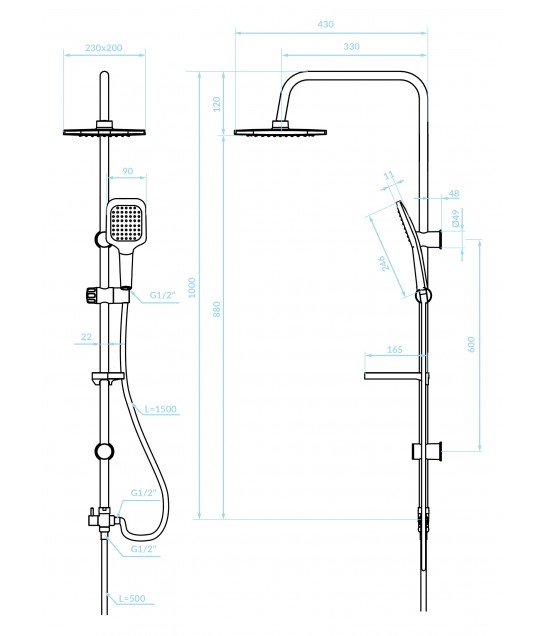 Regendusche BORGO Chrom Handbrause, Duschsystem