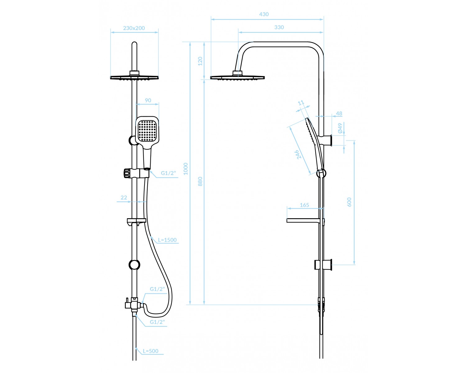 Regendusche BORGO Chrom Handbrause, Duschsystem