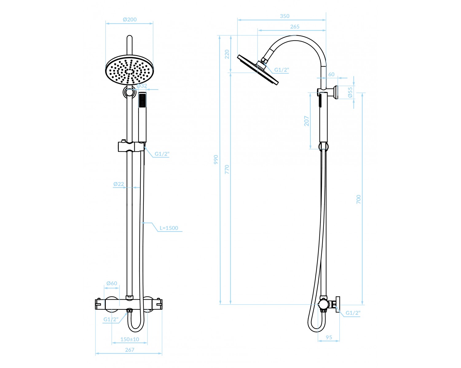 Brausegarnitur CARACC Thermostatisch Chrom Duschsäule