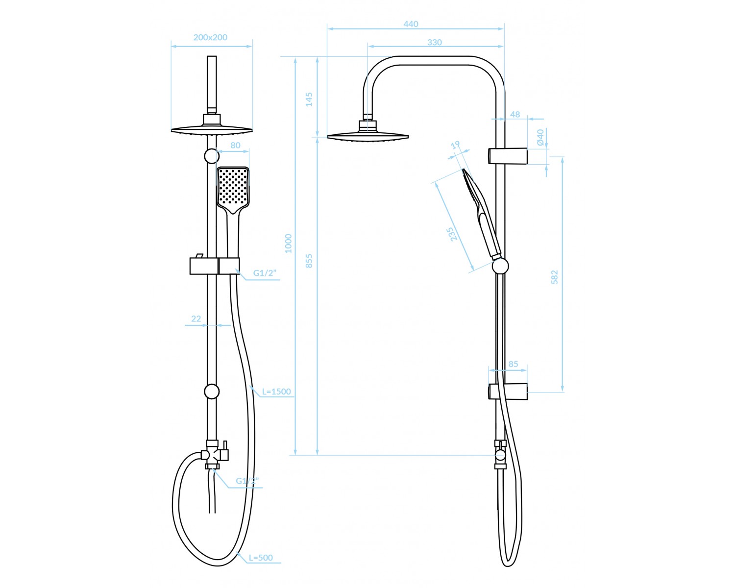 Regendusche LIMOS Chrom Handbrause, Duschsystem