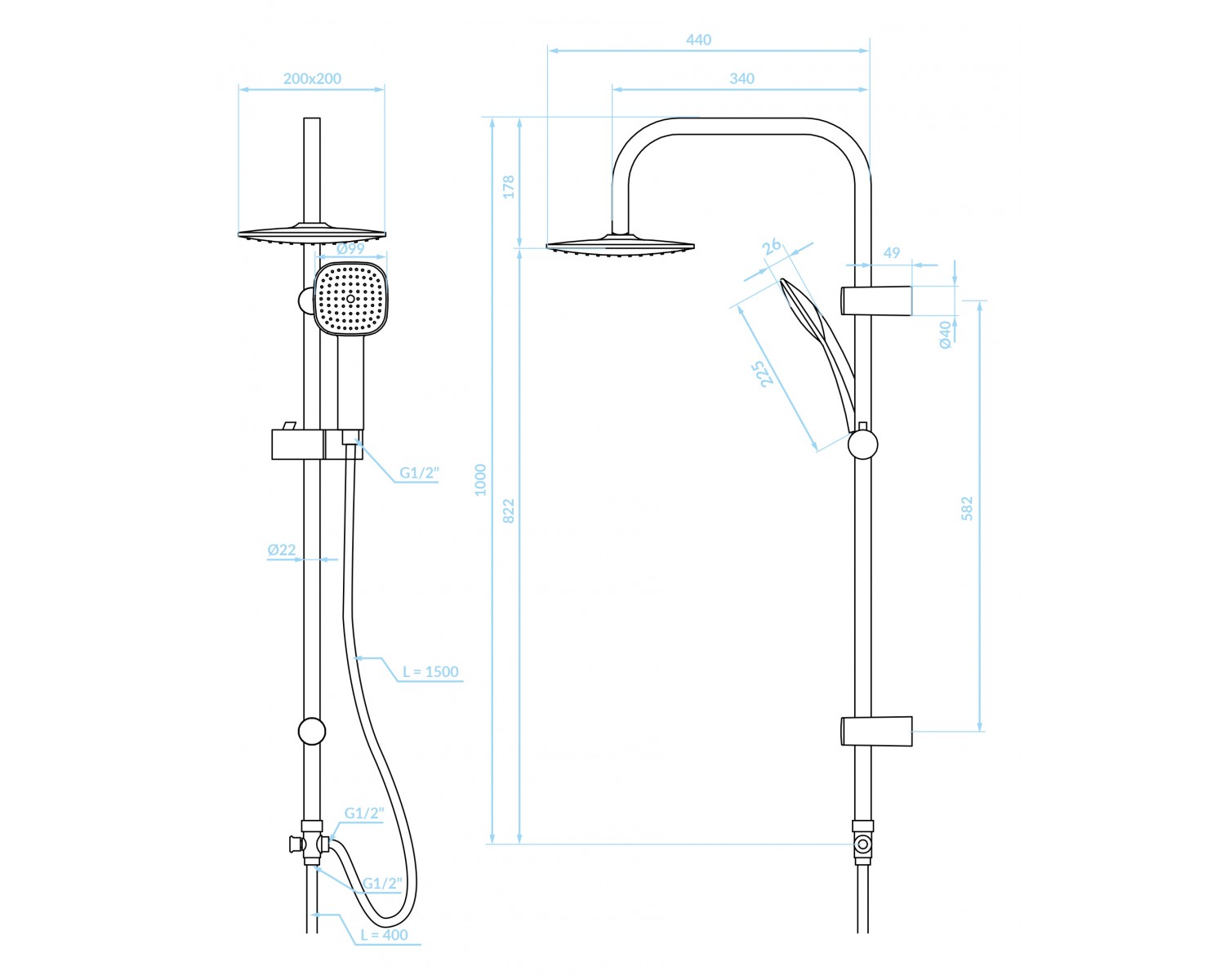 Regendusche ONDO Chrom Handbrause, Duschsystem