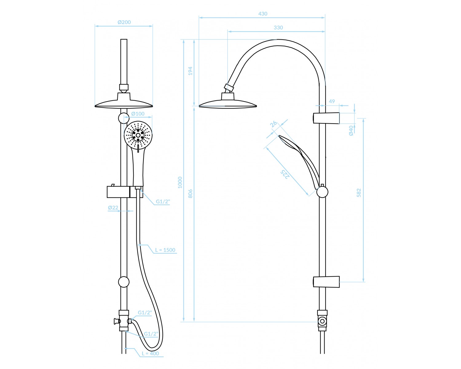 Regendusche ONDO Chrom Handbrause, Duschsystem