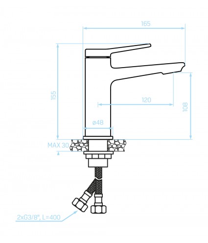 Waschtischarmatur Kleine ALANIS Weiß-Gold Badarmatur Waschtischbatterie + Click-Clack