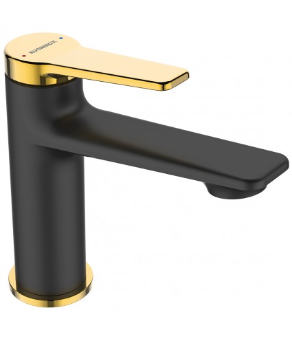 Waschtischarmatur Kleine ALANIS Schwarz-Gold Badarmatur Waschtischbatterie + Click-Clack