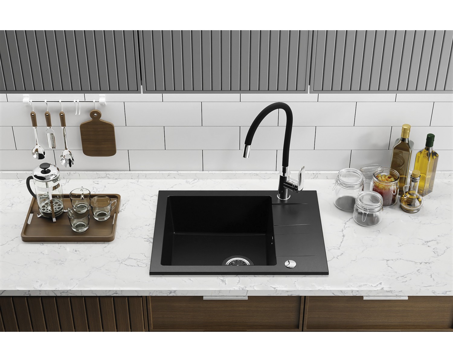 Küchenarmatur ELZA Schwarz Küchenmischer mit flexiblen Auslauf
