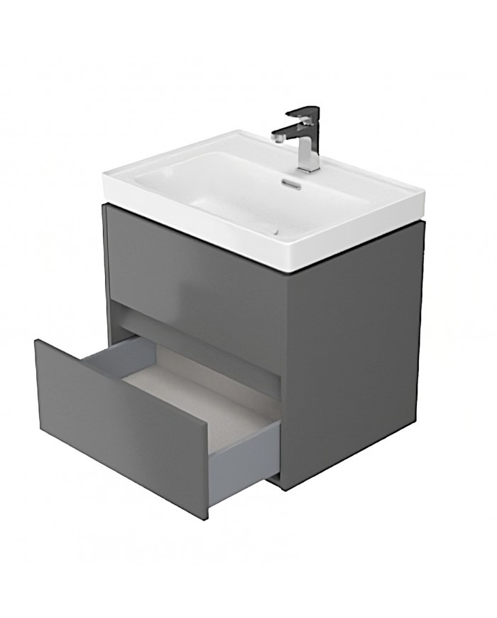 Badmöbel Set CREA 60 Waschbecken-Unterschrank mit Hochschrank 140x40x25, 2-Türen, Grau Matt