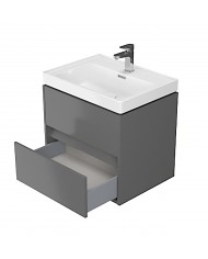 Badmöbel Set CREA 60 Waschbecken-Unterschrank mit Hochschrank 140x40x25, 2-Türen, Grau Matt
