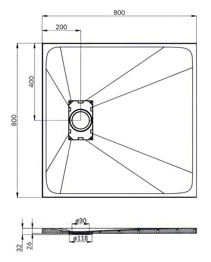 DUSCHWANNE QUADRATISCH 80x80 VIDAR SCHWARZ Steinoptik, Ablaufgarnitur GRATIS !