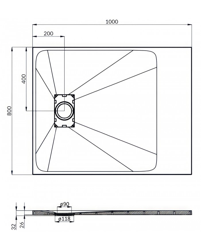 DUSCHWANNE RECHTECK 100x80 VIDAR SCHWARZ Steinoptik, Ablaufgarnitur GRATIS !