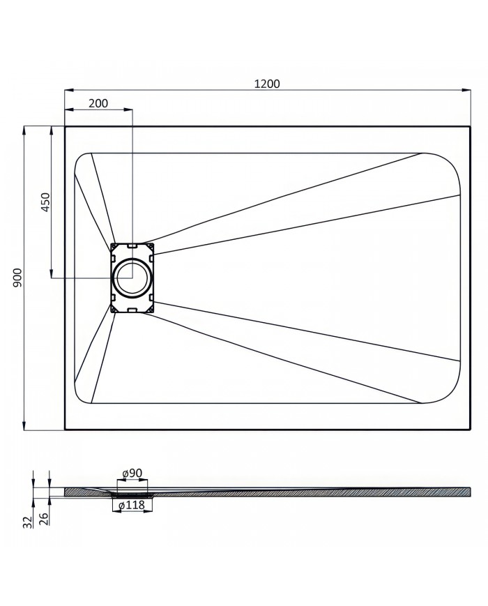 DUSCHWANNE RECHTECK 120x90 VIDAR SCHWARZ Steinoptik, Ablaufgarnitur GRATIS !