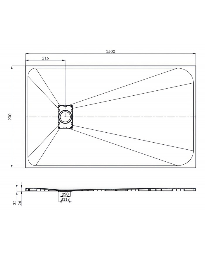 DUSCHWANNE RECHTECK 150x90 VIDAR SCHWARZ Steinoptik, Ablaufgarnitur GRATIS !