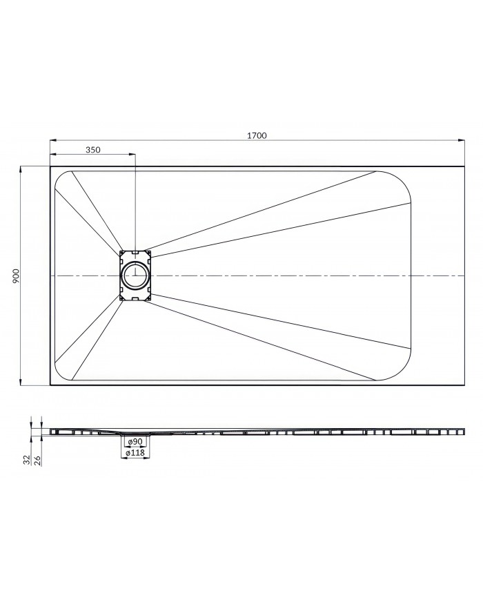 DUSCHWANNE RECHTECK 170x90 VIDAR SCHWARZ Steinoptik, Ablaufgarnitur GRATIS !