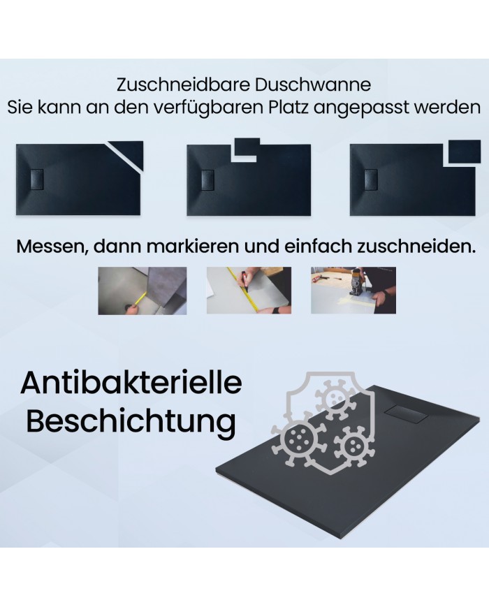 DUSCHWANNE VIERTELKREIS 90x90 VIDAR SCHWARZ Steinoptik, Ablaufgarnitur GRATIS !