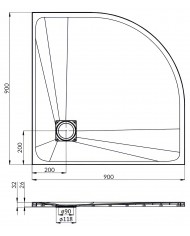 DUSCHWANNE VIERTELKREIS 90x90 VIDAR SCHWARZ Steinoptik, Ablaufgarnitur GRATIS !