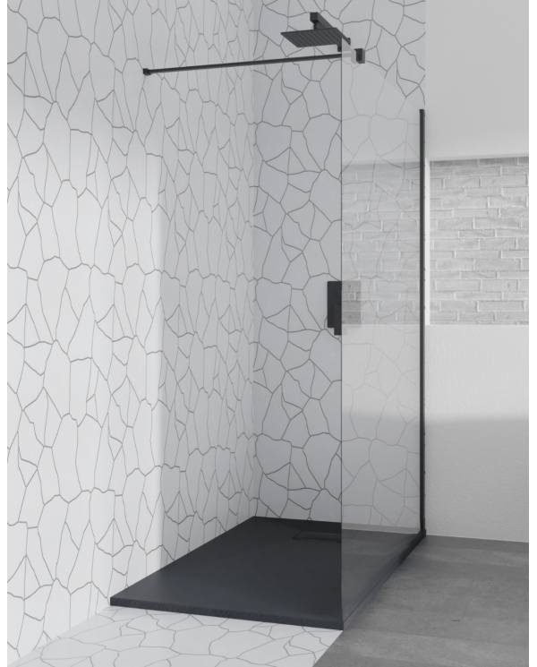 Walk in Duschkabine 110x195 KETIL SCHWARZ Transparent Nano Glas 8 mm | Glaswand