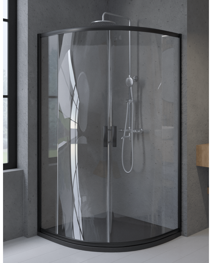 Duschkabine HELA Schwarz Transparent Glas 90x90 190 cm Halbrund