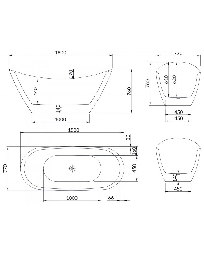 Freistehende Badewanne 180x80 IVAR Acryl Ablauf VIEGA Click-Clack GRATIS !