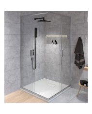 SET: DUSCHKABINE HELA + DUSCHWANNE VIDAR 80x80 193 cm - Quadratisch Weiß Nano Glas 6 mm Steinoptik SMC