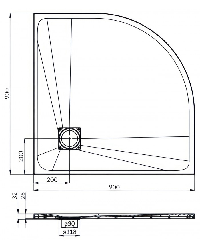 SET: DUSCHKABINE HELA + DUSCHWANNE VIDAR 90x90 193 cm - Viertelkreis Weiß Nano Glas 6 mm Steinoptik SMC