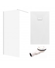 SET: WALK-IN KETIL + DUSCHWANNE VIDAR 80x120 198 cm - Rechteck Steinoptik SMC Weiß Transparent Nano Glas | Glaswand