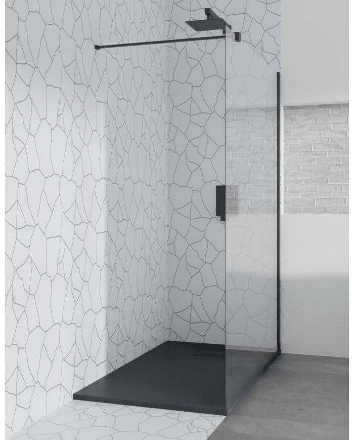 SET: WALK-IN KETIL + DUSCHWANNE VIDAR 90x100 198 cm - Rechteck Steinoptik SMC Schwarz Transparent Nano Glas | Glaswand