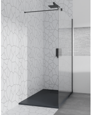 SET: WALK-IN KETIL + DUSCHWANNE VIDAR 90x100 198 cm - Rechteck Steinoptik SMC Schwarz Transparent Nano Glas | Glaswand